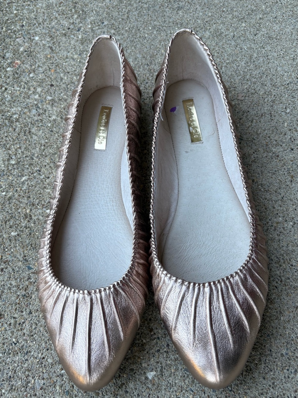 Louise et Cie Ashlin Metallic Rose Gold Ruched Pointed-Toe Ballet Flats 9 1/2W